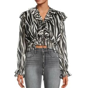 AREA STARS Women’s Zebra Bari Top Ruffle Chiffon Cropped